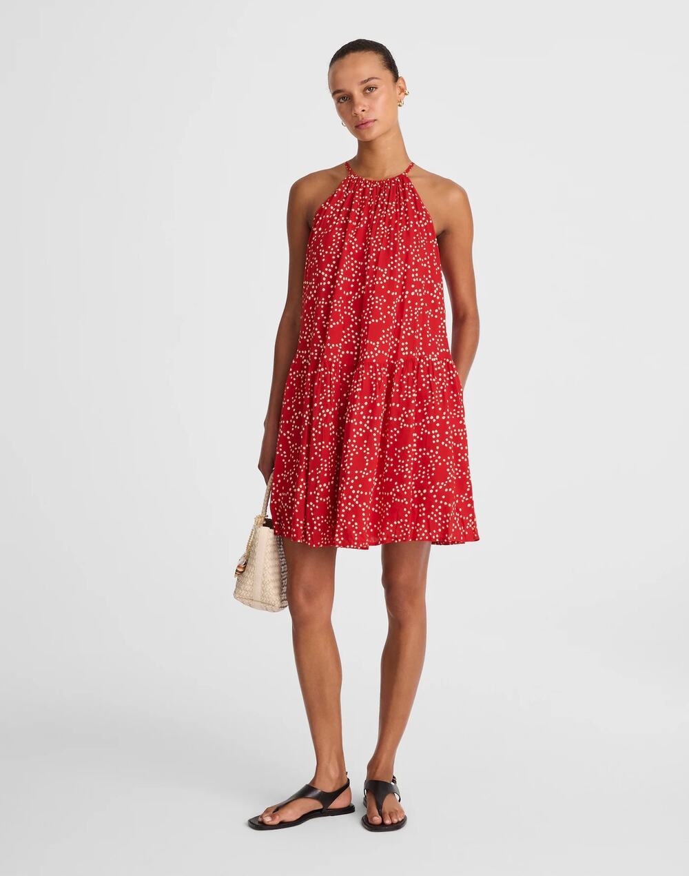 [Madewell] Festival Red Polka Dot Drop Waist Sleeveless Mini Dress Size Large L